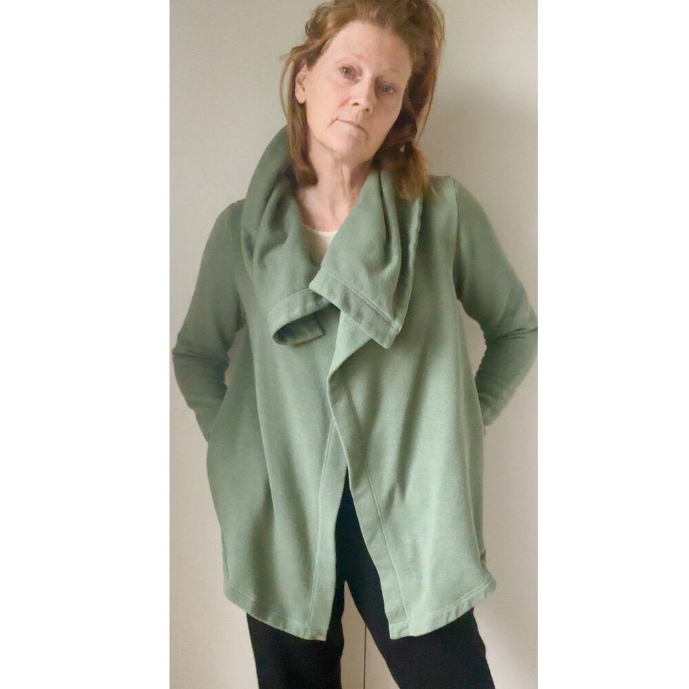 Z By Zella Sweater Cardigan Green Agave Shooting Star Drape Pullover Size M